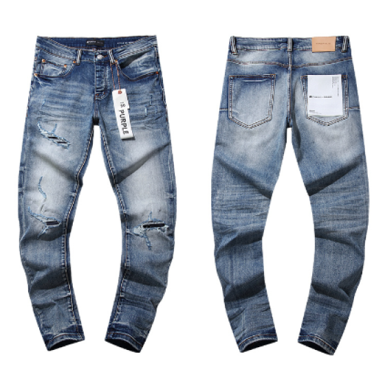 Light Blue Washed Slim Denim Jeans with Multi-Rip Distressing